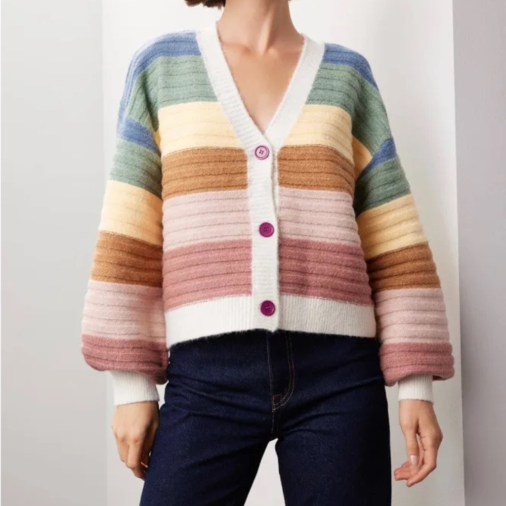 Multicolor Stripe Cardigan Sweater - Size Small